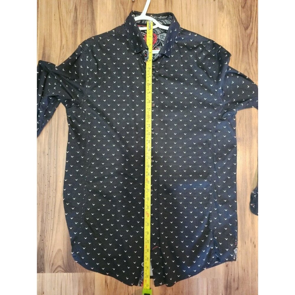 Au Noir Dress Shirt Black Long Sleeves Size 4 Bird Pattern - Picture 9 of 10